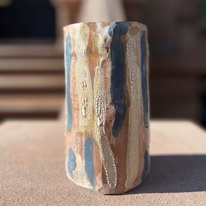 Hand made ceramic vase sculpture. Signed.